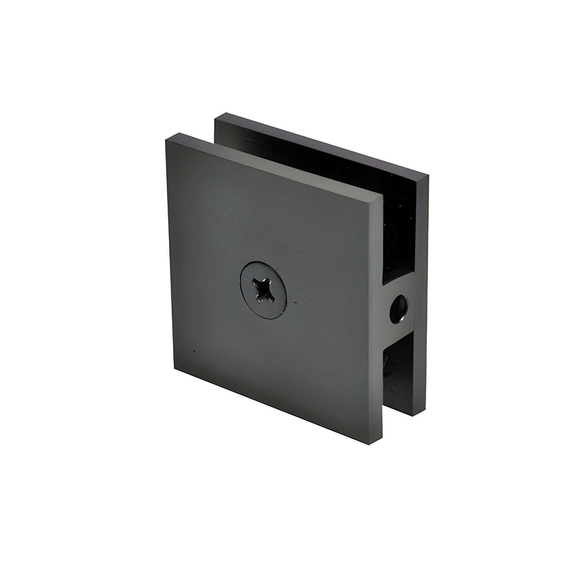 Matte black square brass wall-mount clamp for 10-12mm tempered glass, SKU SCU4MBL