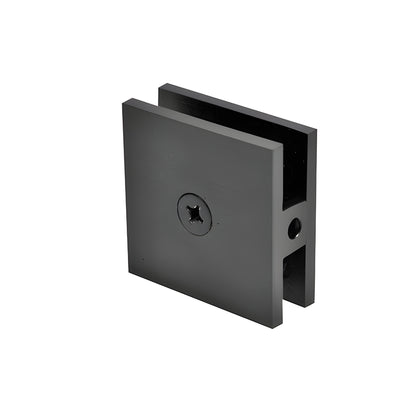 Matte black square brass wall-mount clamp for 10-12mm tempered glass, SKU SCU4MBL