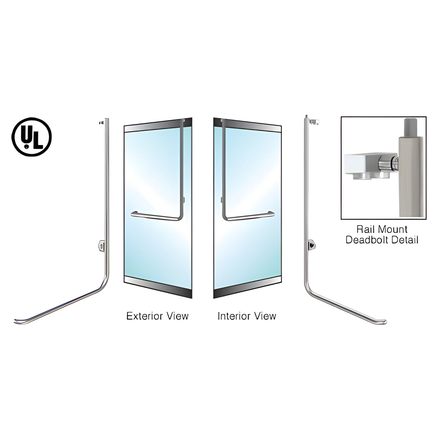Brushed stainless tubular rail-mount deadbolt handle for 1/2" glass doors, 1-1/4" dia, left-hand reverse - SKU DB100D4L1BS