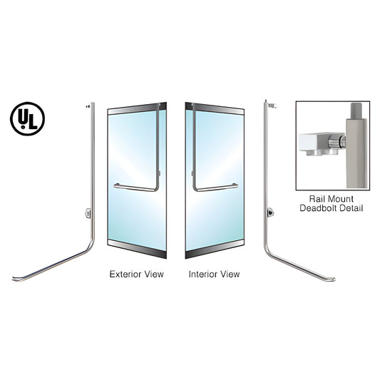 Brushed stainless tubular rail-mount deadbolt handle for 1/2" glass doors, 1-1/4" dia, left-hand reverse - SKU DB100D4L1BS