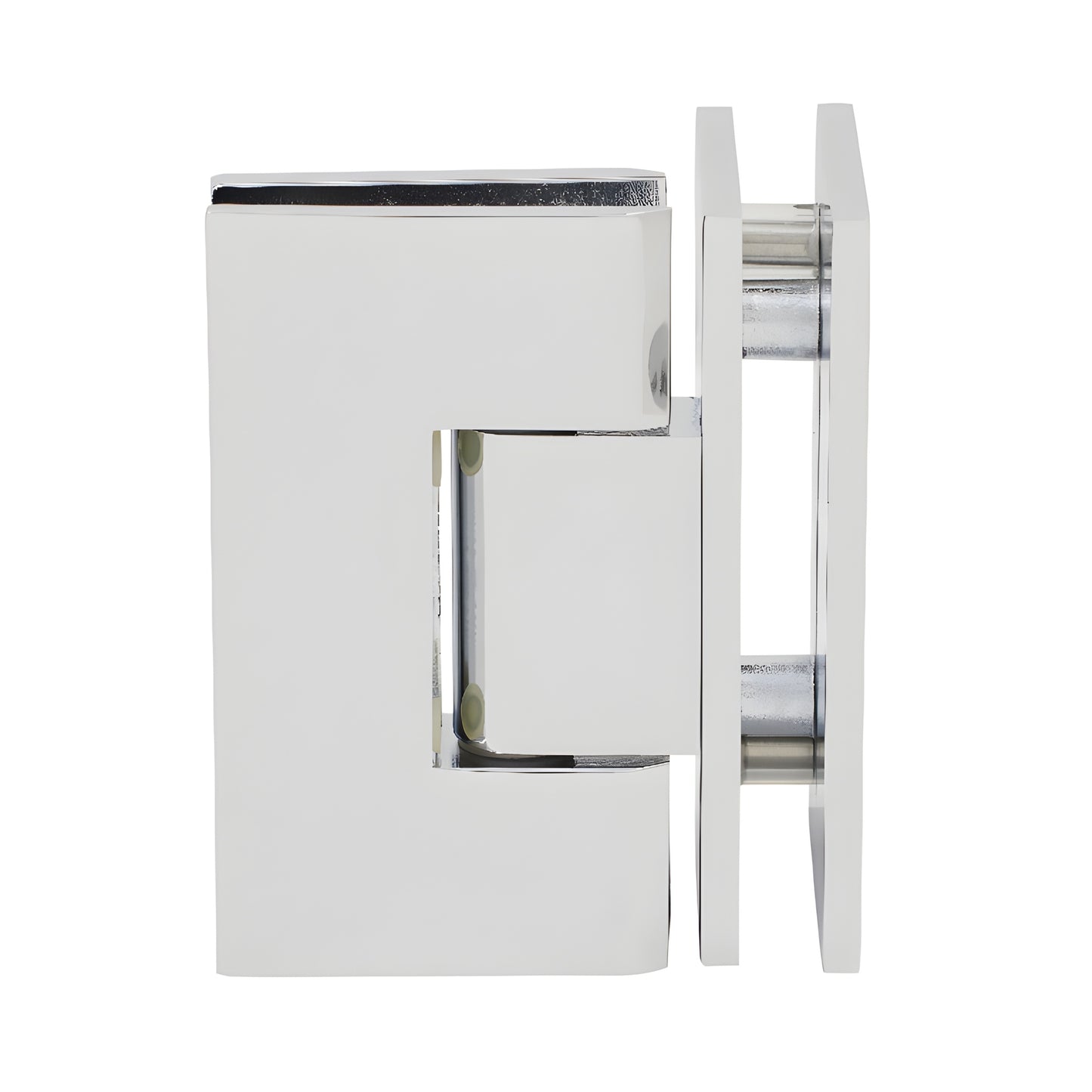 Polished chrome square glass-to-glass shower hinge, brass Vienna 90 self-centering (SKU V1E092CH)