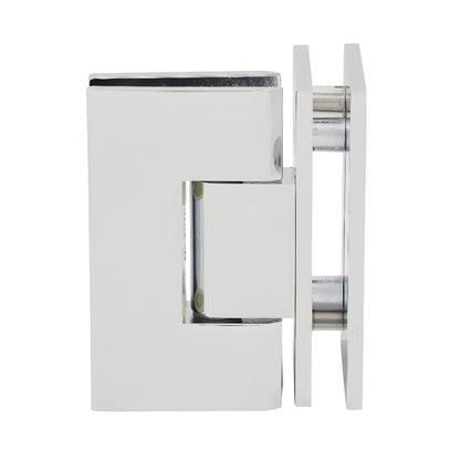 Polished chrome square glass-to-glass shower hinge, brass Vienna 90 self-centering (SKU V1E092CH)