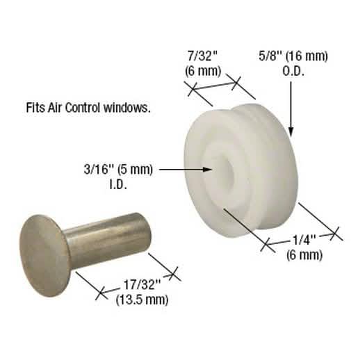 CRL 5/8" Nylon Sliding Window Roller with Axle Pin for Air Control Windows - Durable Desig
