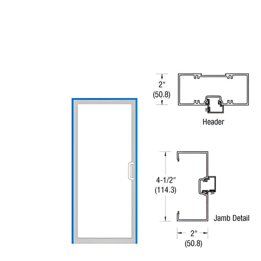 Clear anodized commercial 2" x 4-1/2" aluminum door frame, 40"x86" overall (36"x84" opening), prepped for pivots/panic. SKU 0
