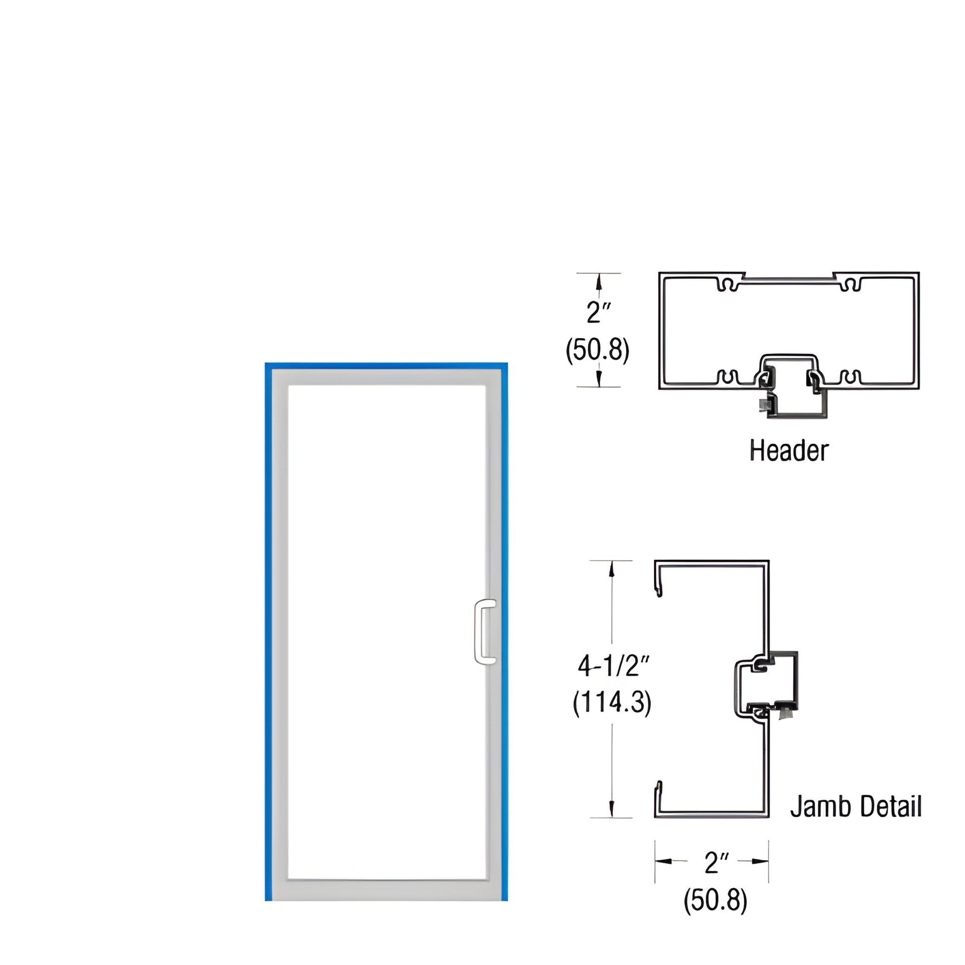 Commercial 36x84 door frame diagram, 2 x 4-1/2 in black bronze anodized, prepped for concealed hardware SKU 0Z71222R36