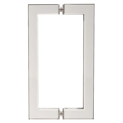 Polished nickel square-corner back-to-back shower door pull, 8" center-to-center, fits 1/4-1/2" (6-12mm) glass
