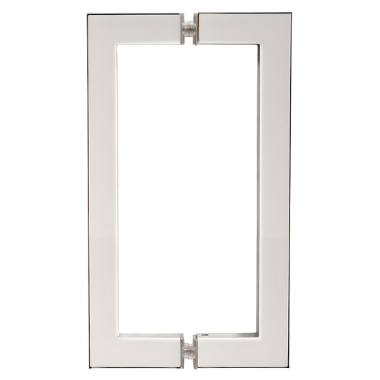 Polished nickel square-corner back-to-back shower door pull, 8" center-to-center, fits 1/4-1/2" (6-12mm) glass