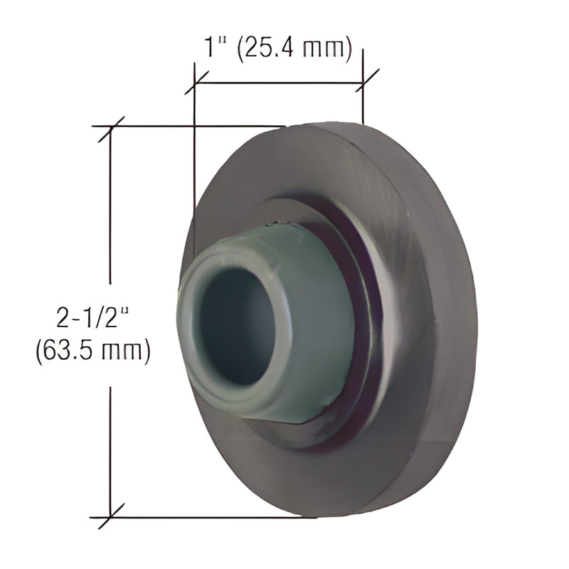 Bronze zinc diecast concave wall-mount door bumper with vinyl insert, 2-1/2" dia, 1" projection. SKU DL2512DU