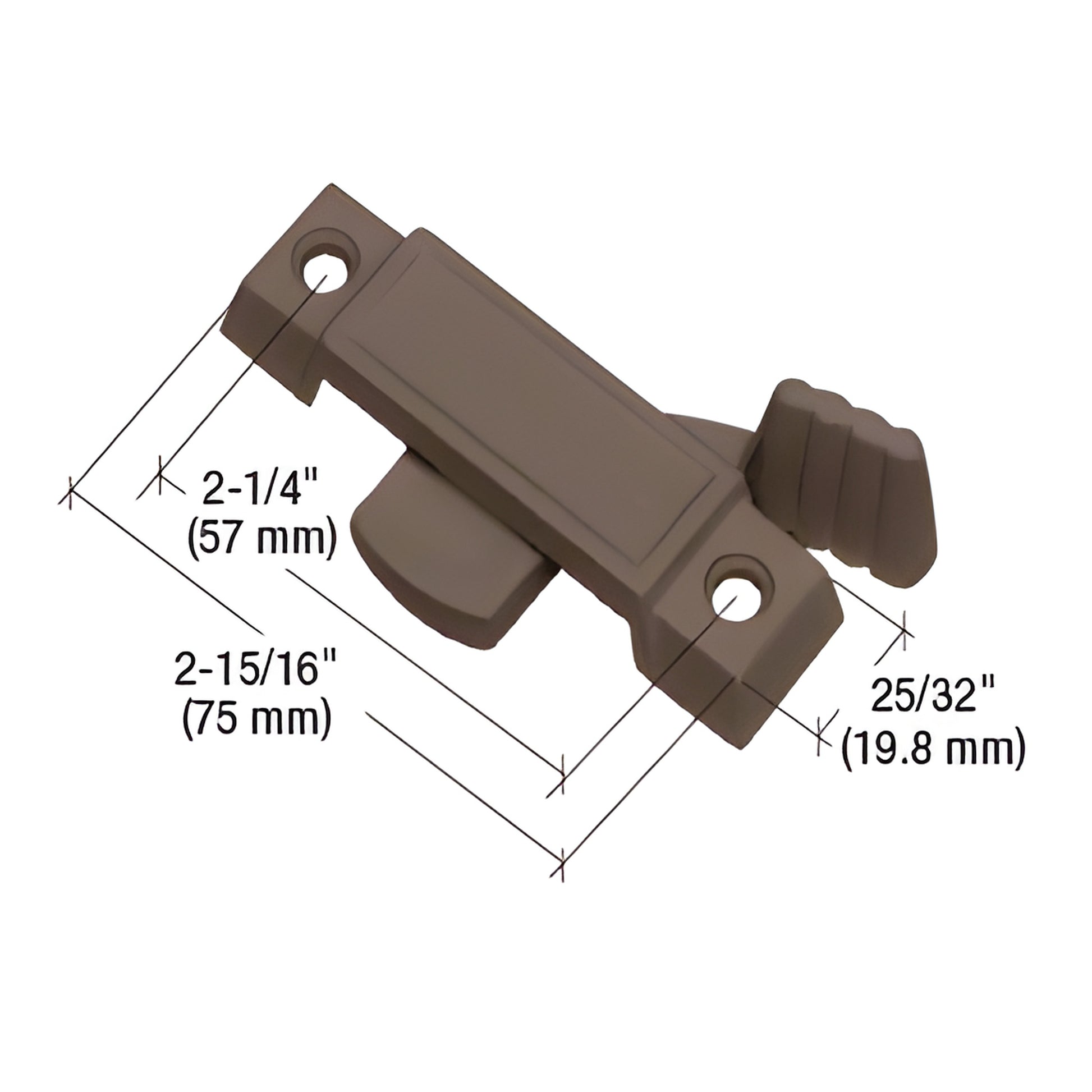 Bronze diecast CRL sliding window lock SKU F2596 - keeper-free latch, 2-15/16" long, 3/8" (10mm) projection