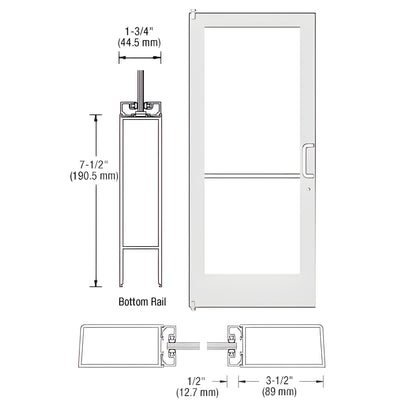 CRL-U.S. Aluminum White KYNAR® Paint 400 Series Medium Stile (LHR) HLSO Single 3'0 x 7'0 Offset Hung with Pivots for Surf Mount Closer Complete Door/Std. MS Lock, 7-1/2" Std. Bottom Rail