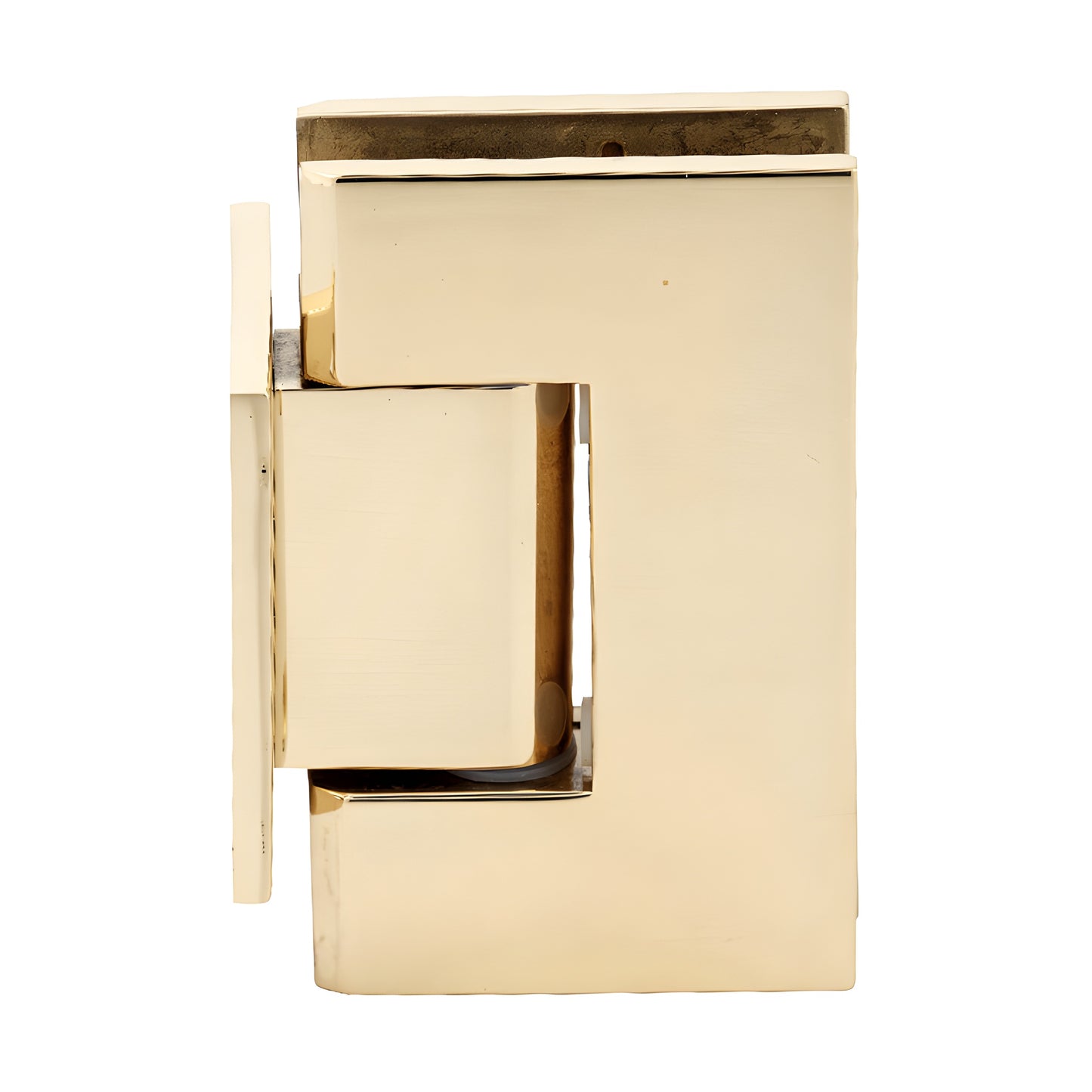 GEN074BR polished brass Geneva short back-plate shower hinge, solid brass, for 8-12mm tempered glass.