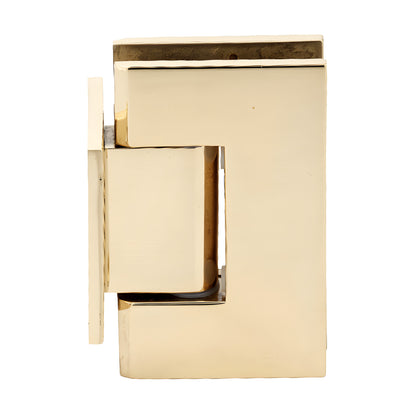 GEN074BR polished brass Geneva short back-plate shower hinge, solid brass, for 8-12mm tempered glass.