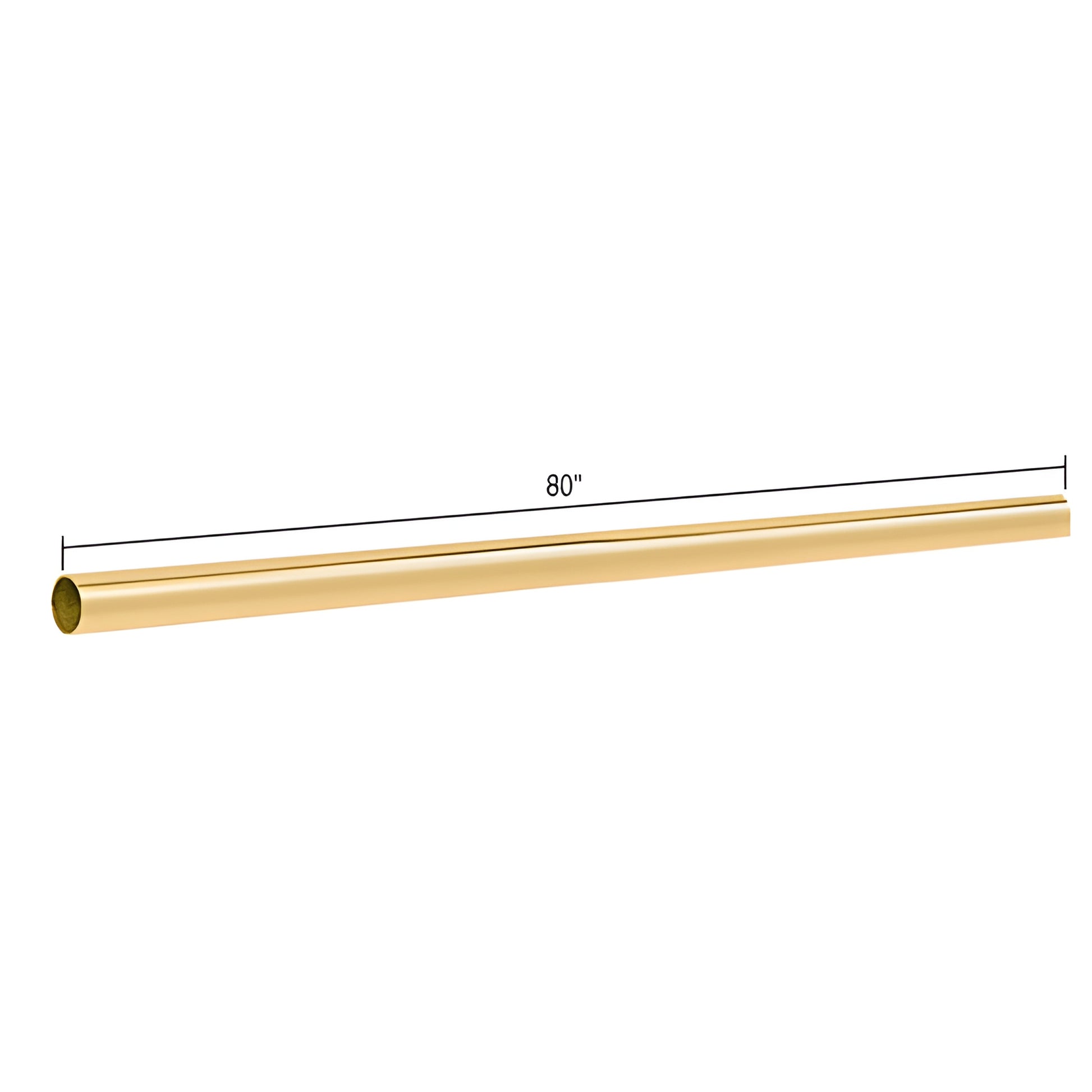 Polished brass 80-inch straight support rod, 3/4" diameter (SKU S80BR) for glass-to-glass or wall-to-glass support