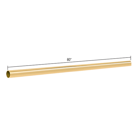 Polished brass 80-inch straight support rod, 3/4" diameter (SKU S80BR) for glass-to-glass or wall-to-glass support