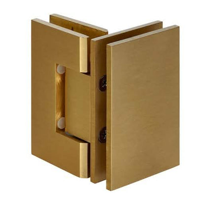 "Satin Brass Geneva 092 Series Glass-to-Glass Hinge: 90° Shower Door Hinge for Modern Spac
