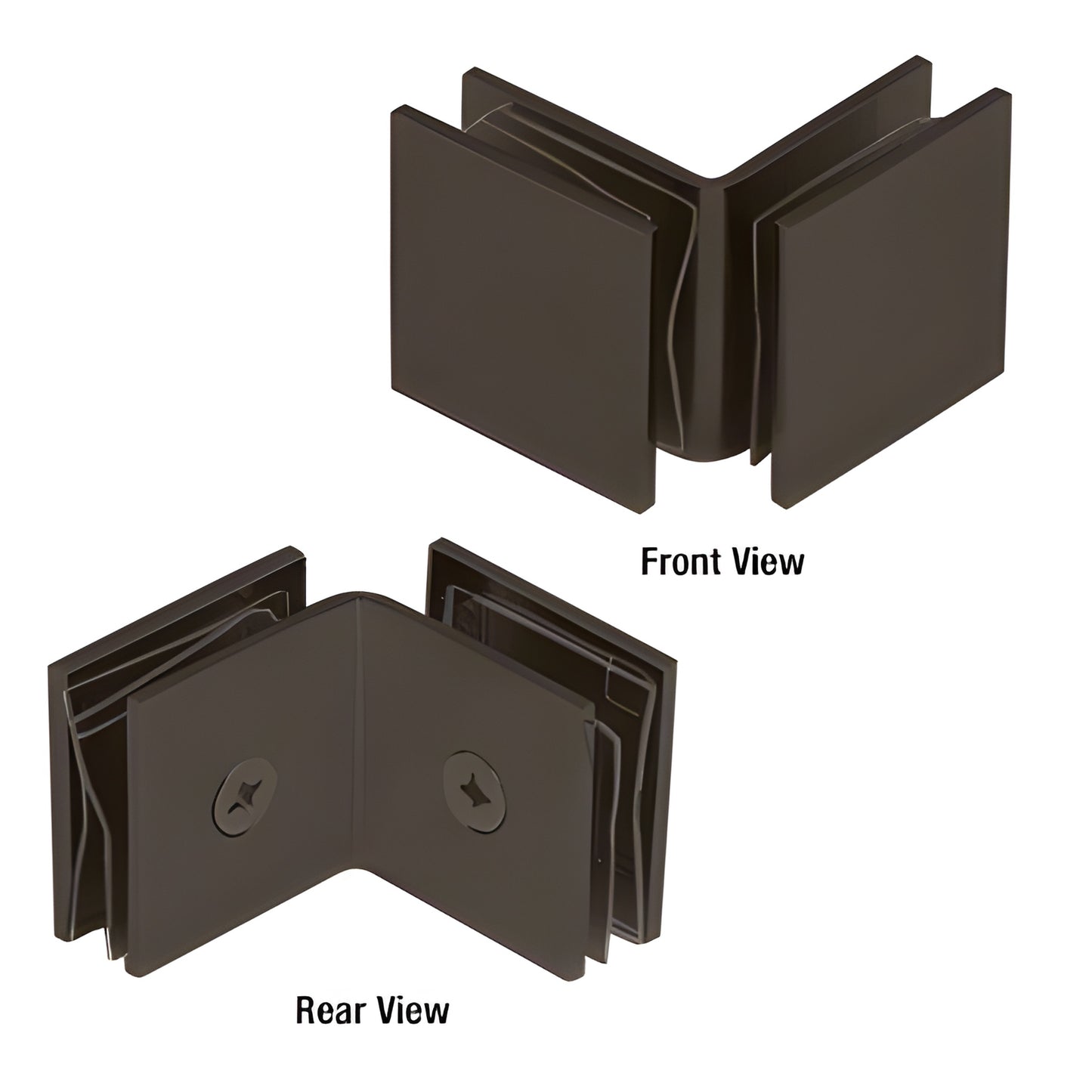 Oil-rubbed bronze squared 90 open-face glass-to-glass clamp (SGC0F900RB) for 10-12mm frameless glass