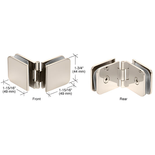 ADJ180PN polished nickel adjustable brass glass-to-glass clamp for 8-12mm tempered glass, angled 90-180