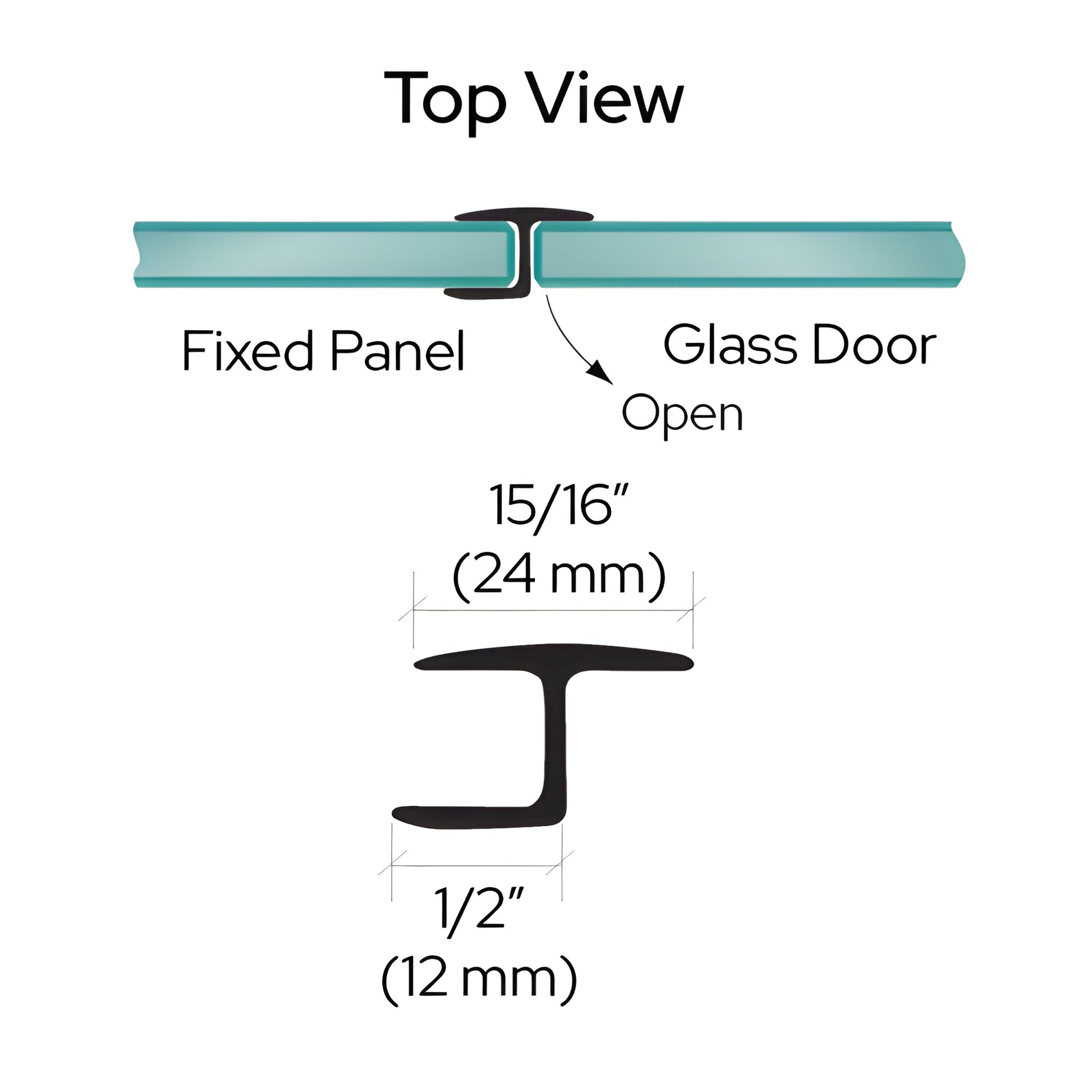 CRL P120HJBL black polycarbonate H-jamb, snap-on 180 glass-to-glass seal for 3/16" gap