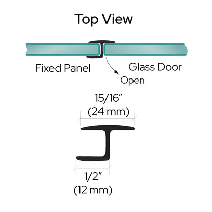CRL P120HJBL black polycarbonate H-jamb, snap-on 180 glass-to-glass seal for 3/16" gap