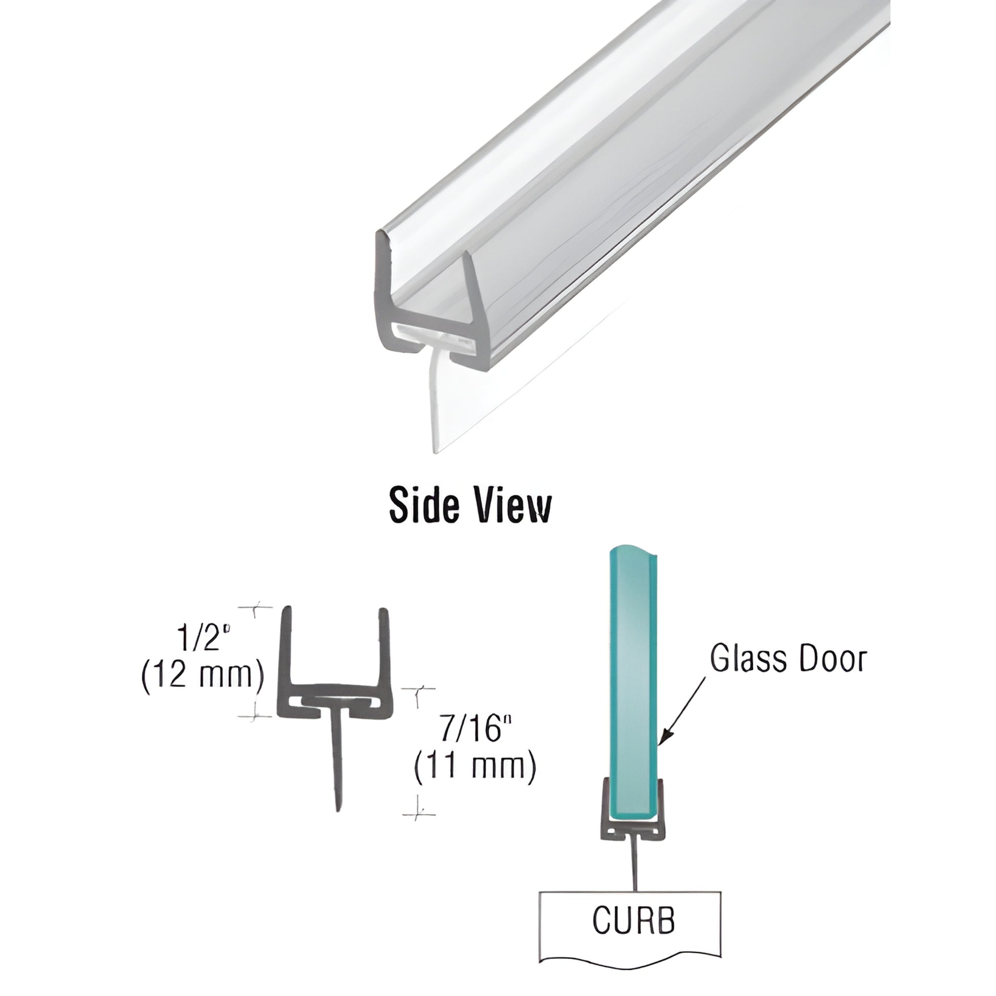 P660BR clear polycarbonate snap-on door bottom rail with T wipe, for tempered glass doors (95 in.)