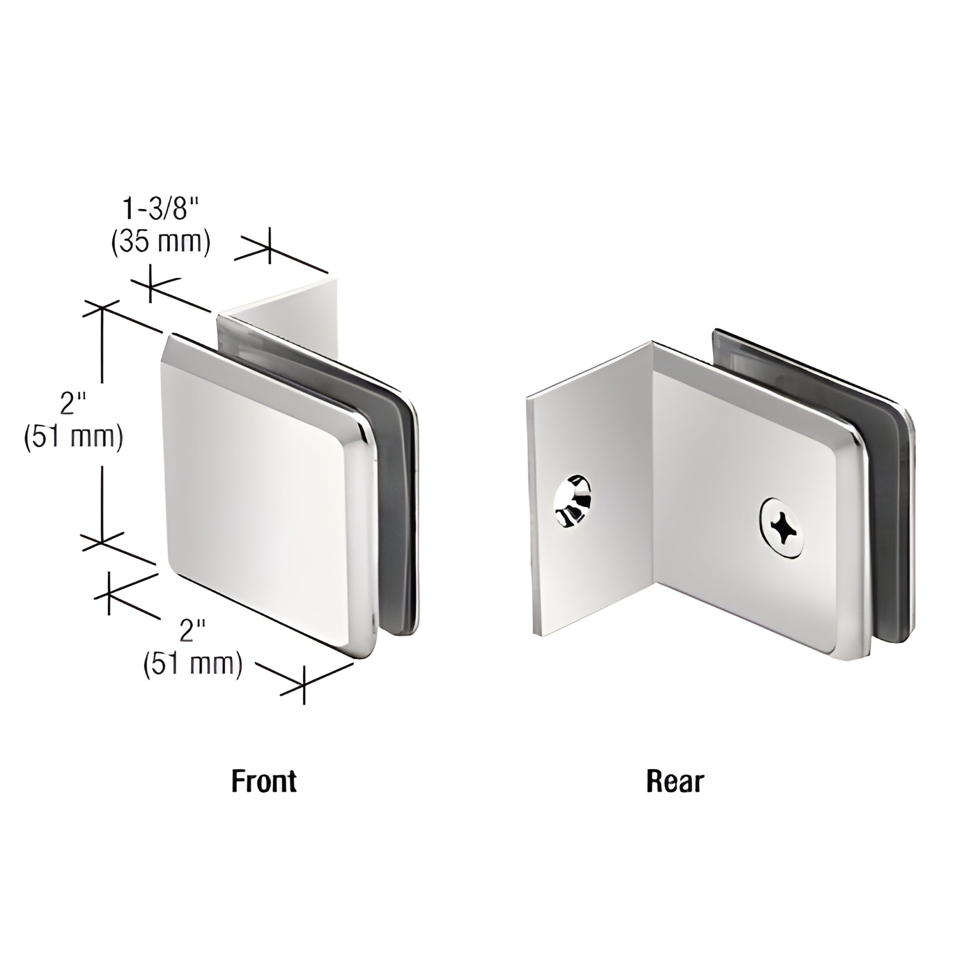 Polished nickel solid brass beveled glass clamp (BGC037PN), 90 small-leg corner mount for 10-12mm glass.