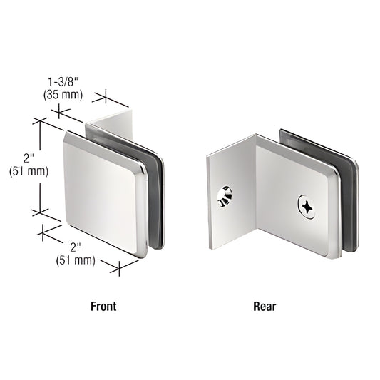 Polished nickel solid brass beveled glass clamp (BGC037PN), 90 small-leg corner mount for 10-12mm glass.