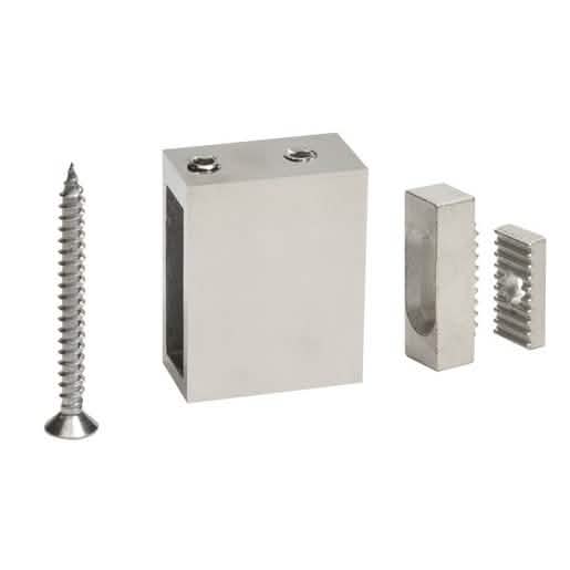 Polished stainless steel sliding door system for seamless 180-degree installation.
