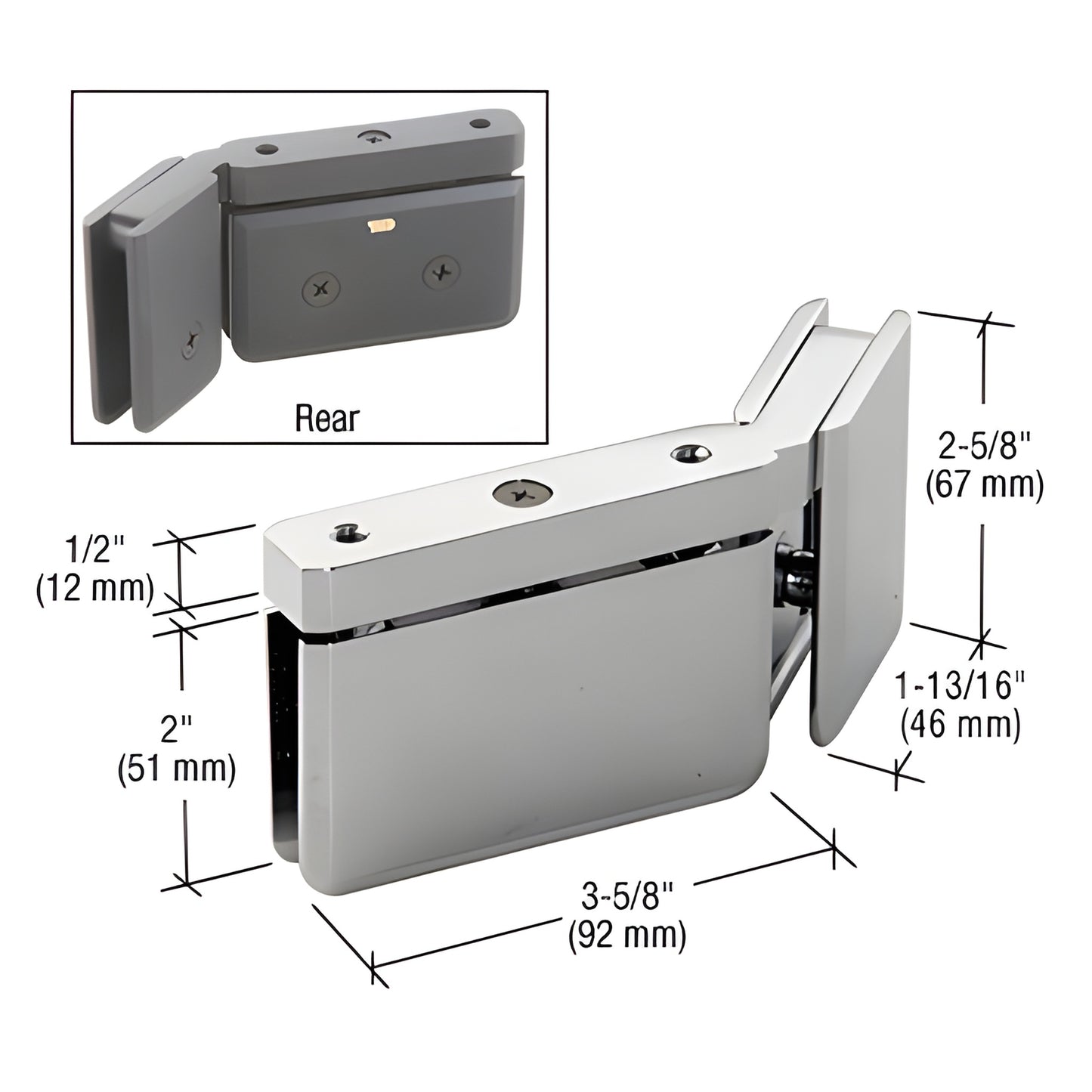 CRL Prima 135 beveled shower hinge with U-clamp, brushed nickel, right-hand, for 8-10mm (5/16-3/8") tempered glass