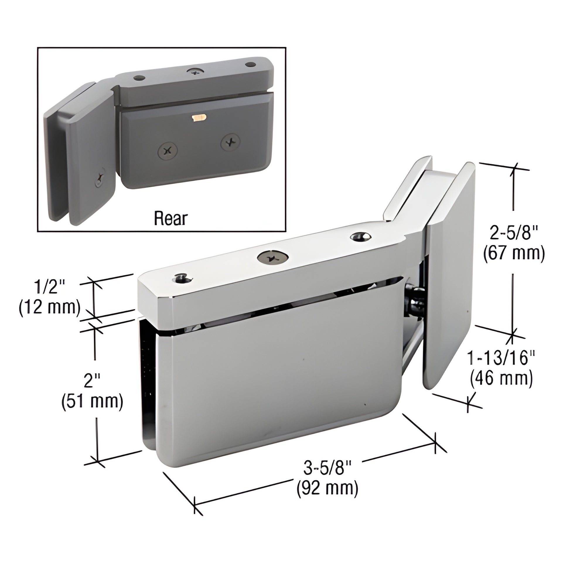 CRL Prima 135 beveled shower hinge with U-clamp, brushed nickel, right-hand, for 8-10mm (5/16-3/8") tempered glass