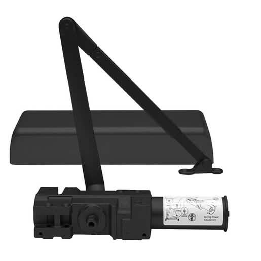CRL Black Adjustable Door Closer, Size 1-6, Cast Iron, Surface Mount, Spring Power