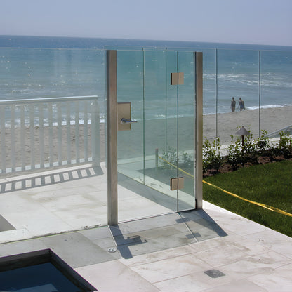 MLSP6BS brushed stainless steel single-acting glass-to-glass gate hinge, rectangular self-closing pair