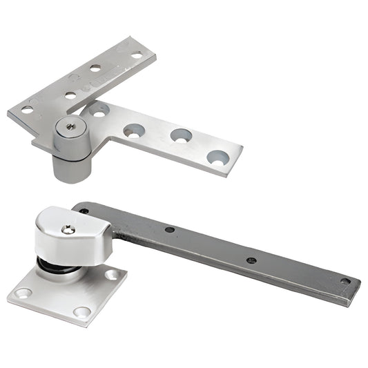Rixson offset pivot hinge, satin chrome, heavy-duty (SKU 147RHSC) right-hand