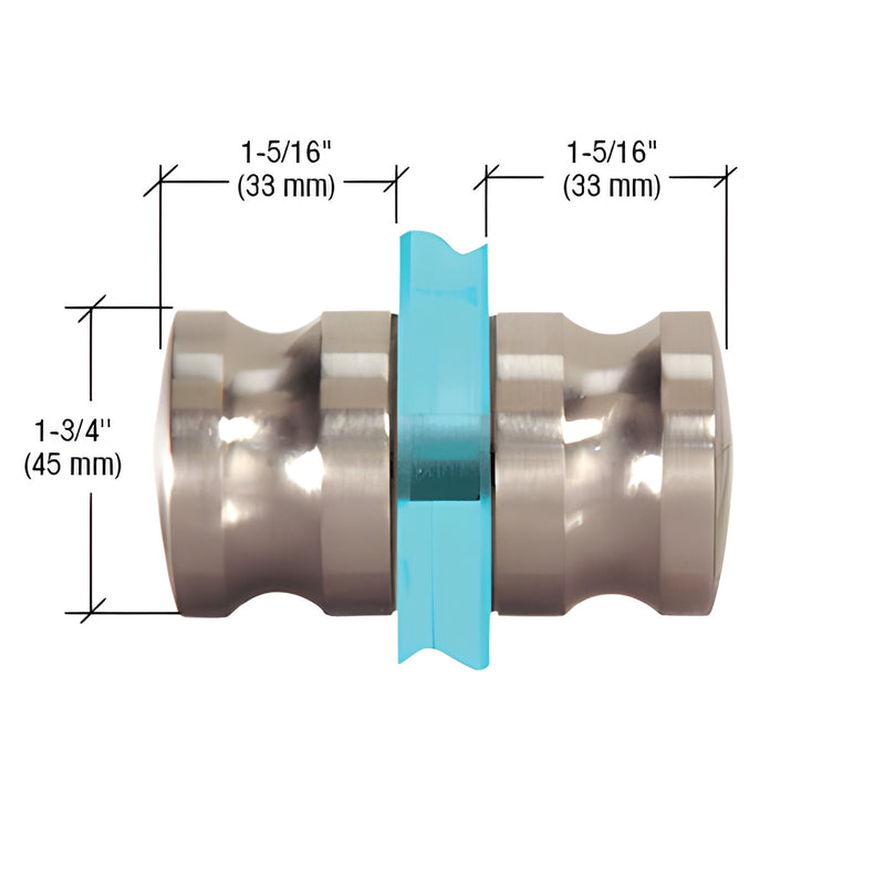 Brushed nickel solid brass back-to-back glass door knob SKU SDK120BN, 1-3/4" dia, fits 1/4-1/2" (6-12mm) glass.