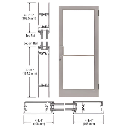 CRL medium stile aluminum entrance door SKU 1D41511, clear anodized, 4-1/4" stiles, push/pull hardware, glass not included