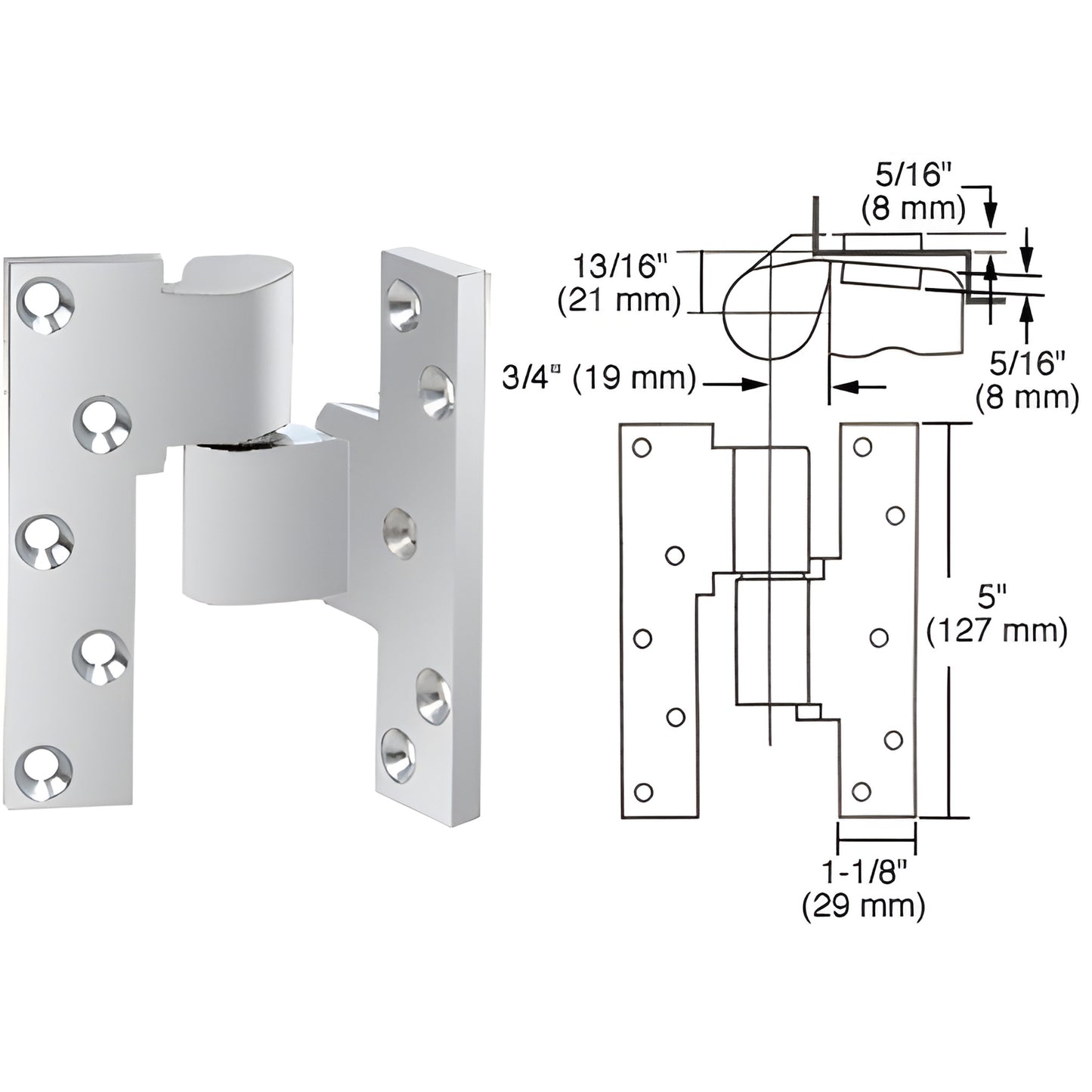 Rixson M19RHPC polished chrome 3/4" offset intermediate door pivot, right-hand mortised hinge with screw holes, includes scre