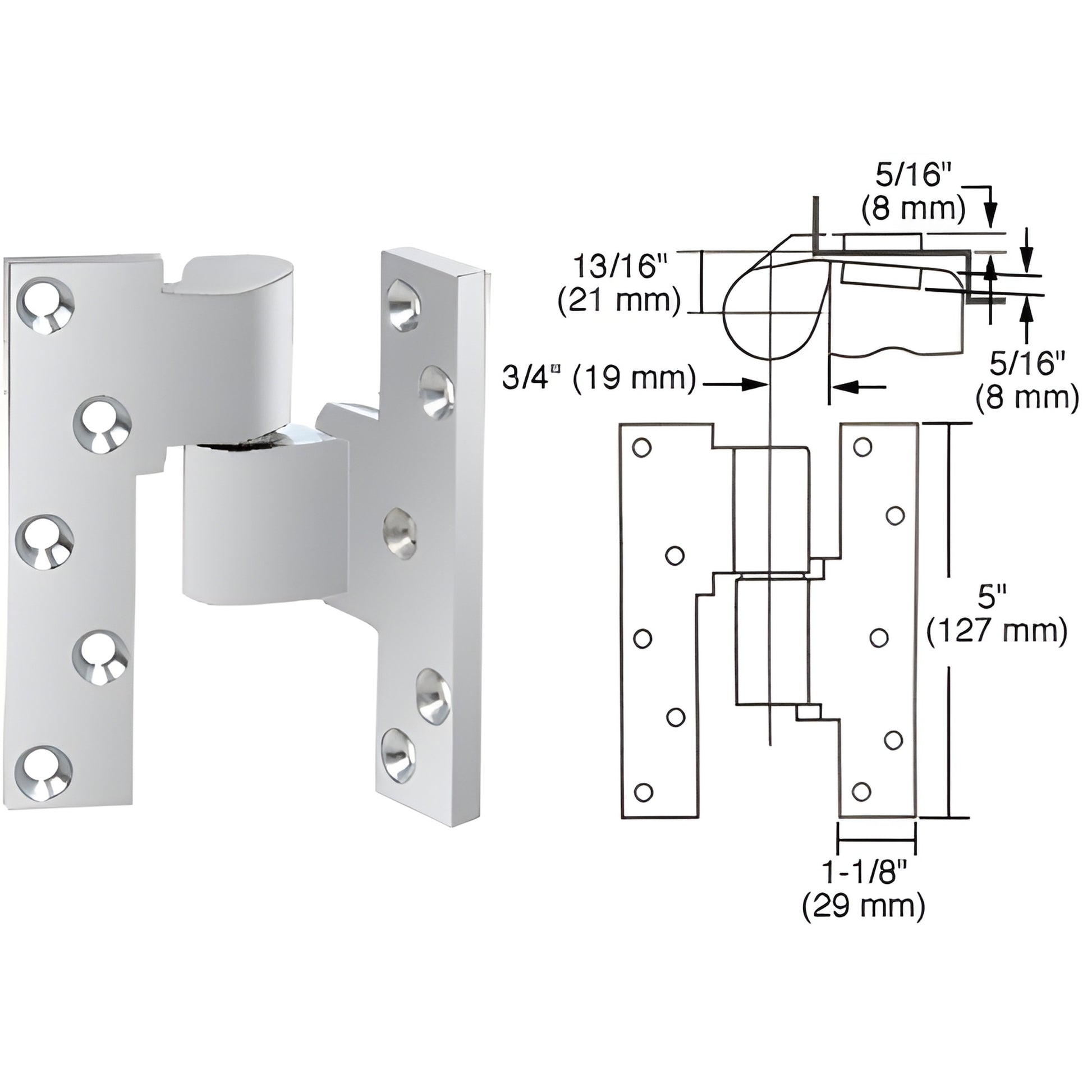 Rixson M19RHPC polished chrome 3/4" offset intermediate door pivot, right-hand mortised hinge with screw holes, includes scre
