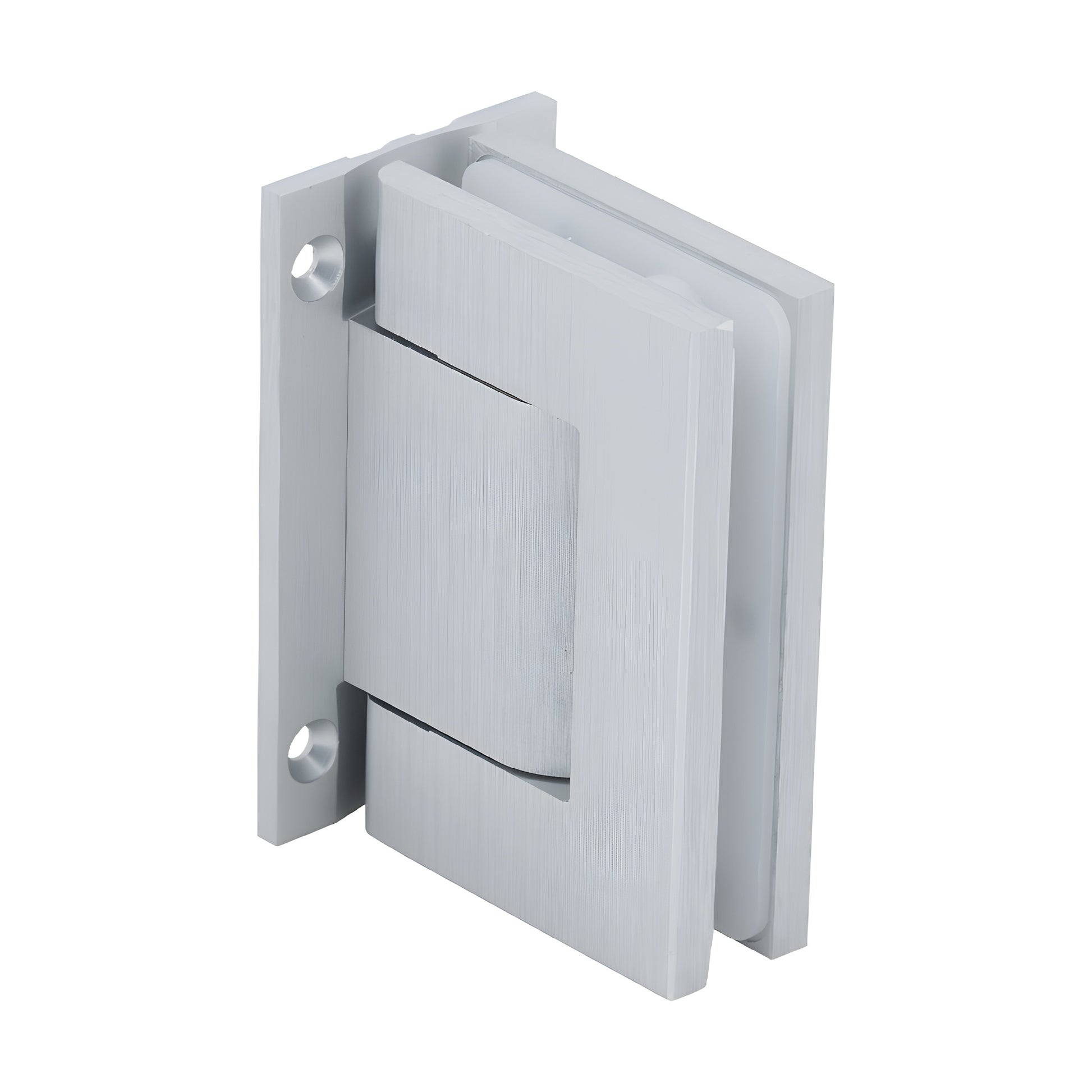 H8210BTSA satin-anodized aluminum oil-damped wall-mount hinge for 5/16-9/16 glass, self-closing, 90 swing