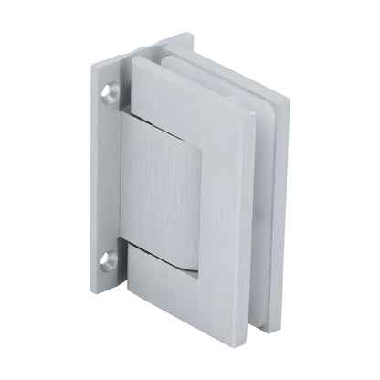 H8210BTSA satin-anodized aluminum oil-damped wall-mount hinge for 5/16-9/16 glass, self-closing, 90 swing