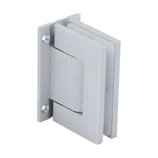 H8210BTSA satin-anodized aluminum oil-damped wall-mount hinge for 5/16-9/16 glass, self-closing, 90 swing