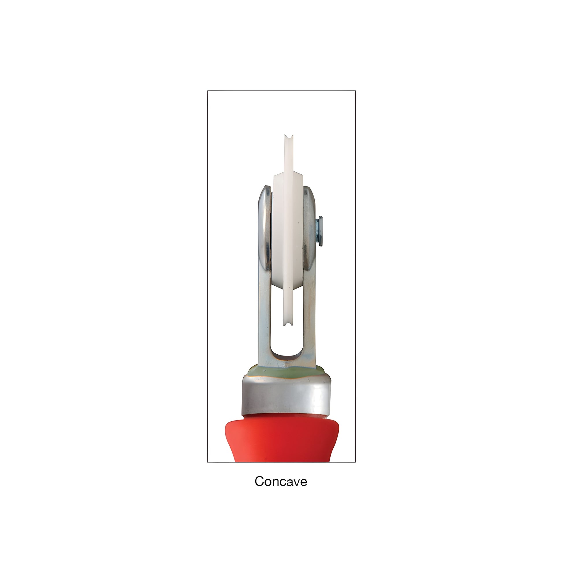 Red-handled CRL combo spline roller and cutter (SKU CGK6N96) with 2 in nylon concave wheel and curved blade.