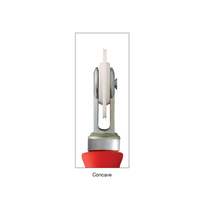 Red-handled CRL combo spline roller and cutter (SKU CGK6N96) with 2 in nylon concave wheel and curved blade.