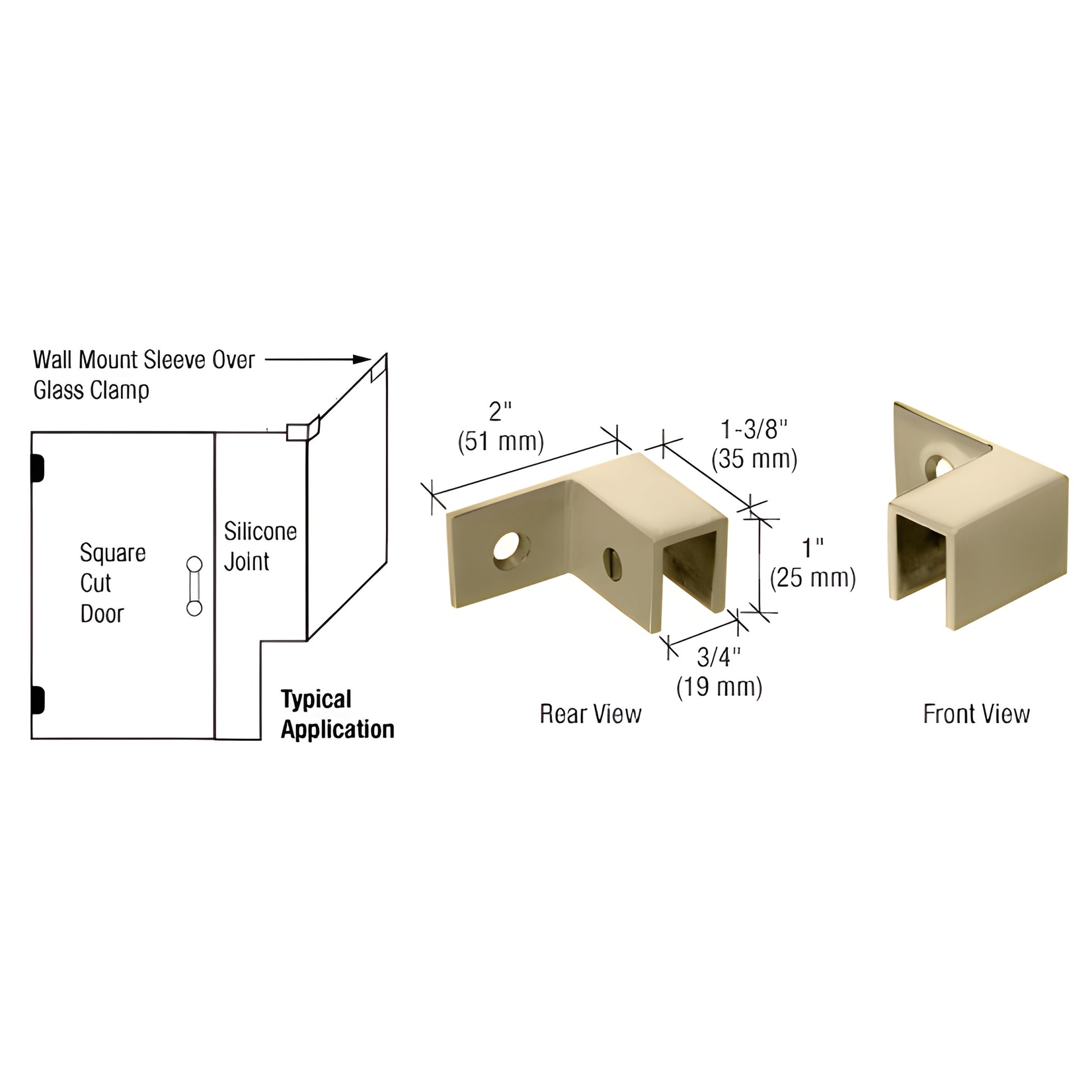 Brushed bronze solid brass wall-mount sleeve-over glass clamp for 8-12mm tempered glass, right-hand (SKU S0GC37RBBRZ)