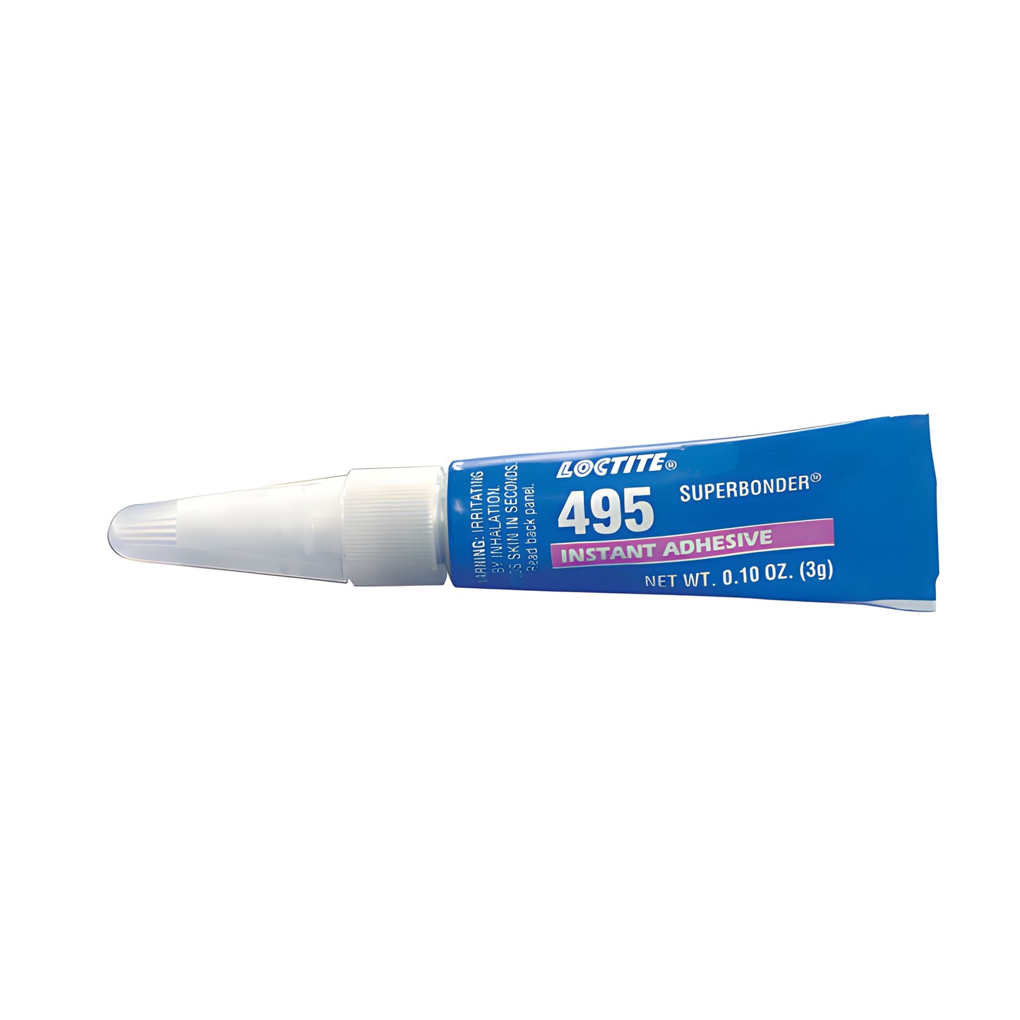 Loctite 495 Superbonder instant adhesive tube, 0.10 oz, blue tube with precision white nozzle cap.