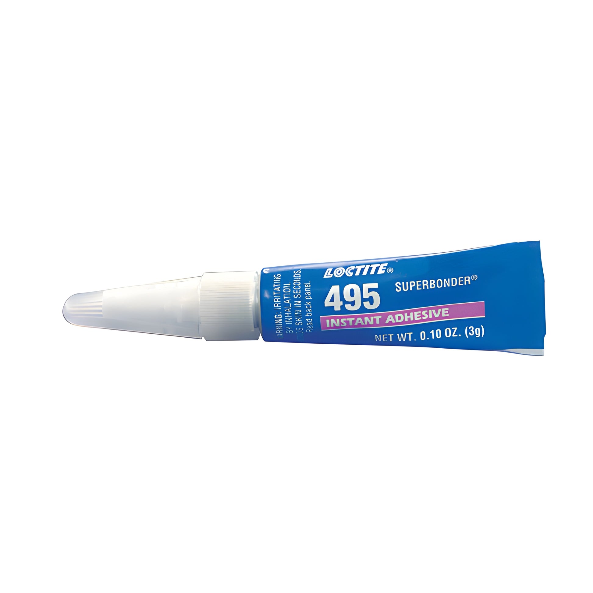 Loctite 495 Superbonder instant adhesive tube, 0.10 oz, blue tube with precision white nozzle cap.