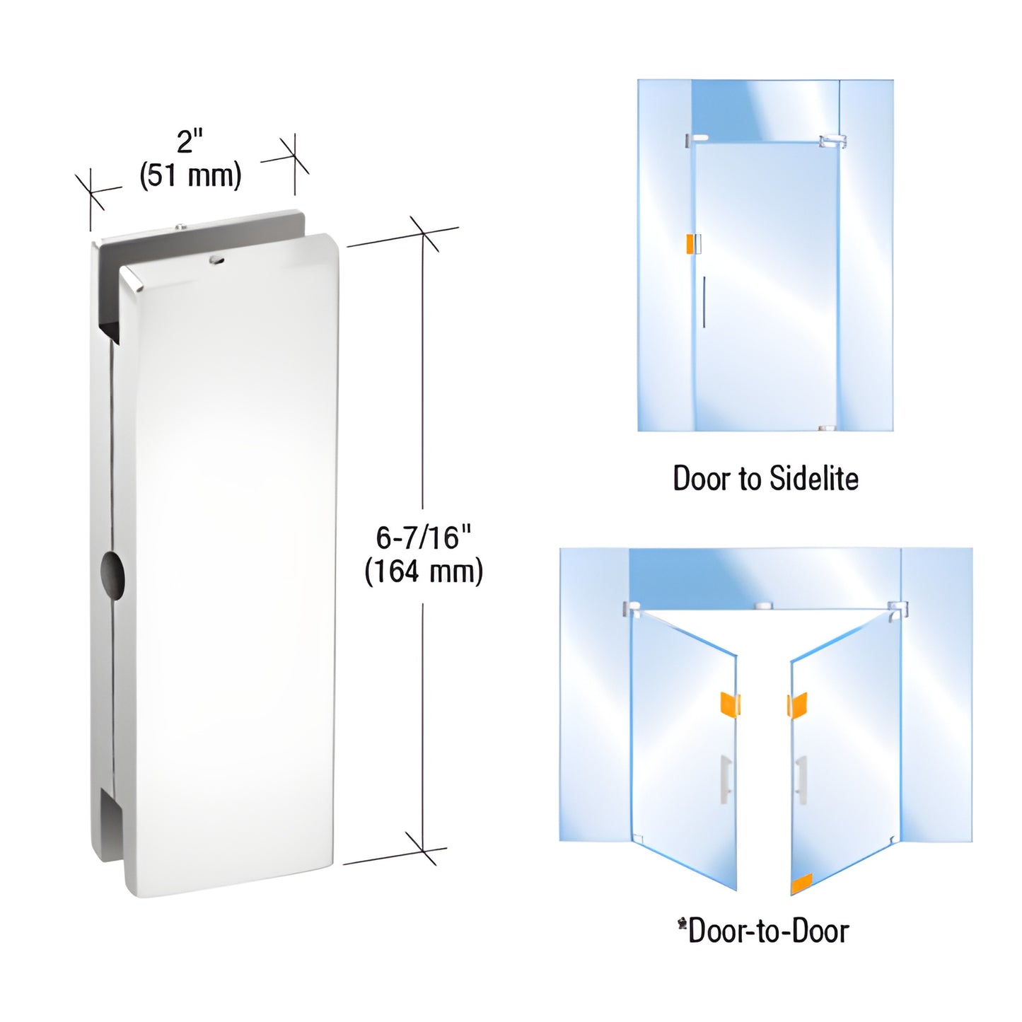 AMR206PS polished stainless steel sidelite/glass door keeper for 3/8-1/2" (10/12mm) tempered glass, 6-7/16" tall