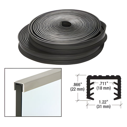 LR21PV black rubber roll insert for L10 U channel railing, cushions 27/32" (21.5mm) laminated glass