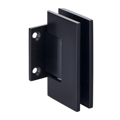 GEN074MBL matte black brass Geneva wall-mount shower hinge, short back plate, self-centering, fits 8-12mm tempered glass.
