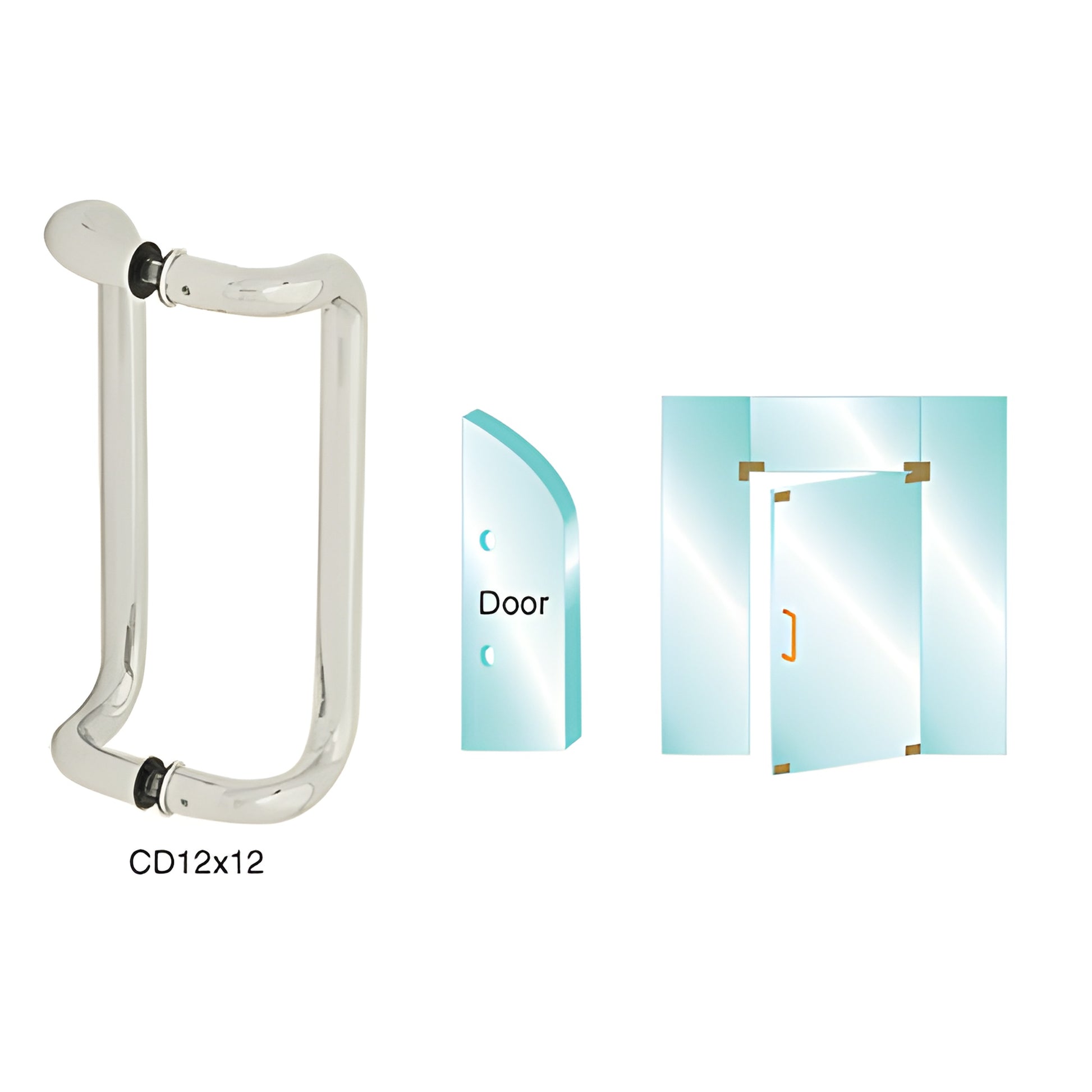 CD12X12BS stainless steel 12 in glass-mounted pull handle, brushed finish, 1 in diameter, fits 3/8-3/4 in glass