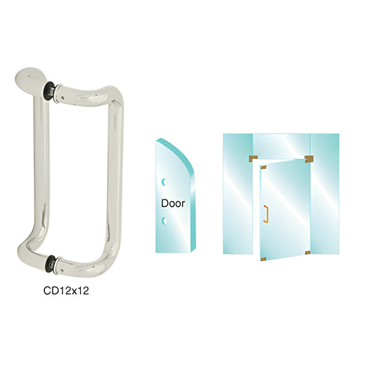 CD12X12BS stainless steel 12 in glass-mounted pull handle, brushed finish, 1 in diameter, fits 3/8-3/4 in glass