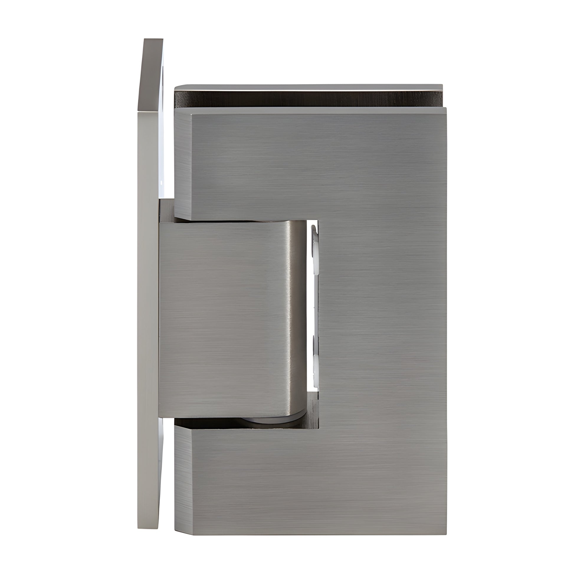 GEN044BN brushed nickel solid brass wall-mount shower hinge, offset back plate, fits 8-12mm (5/16-1/2") tempered glass.